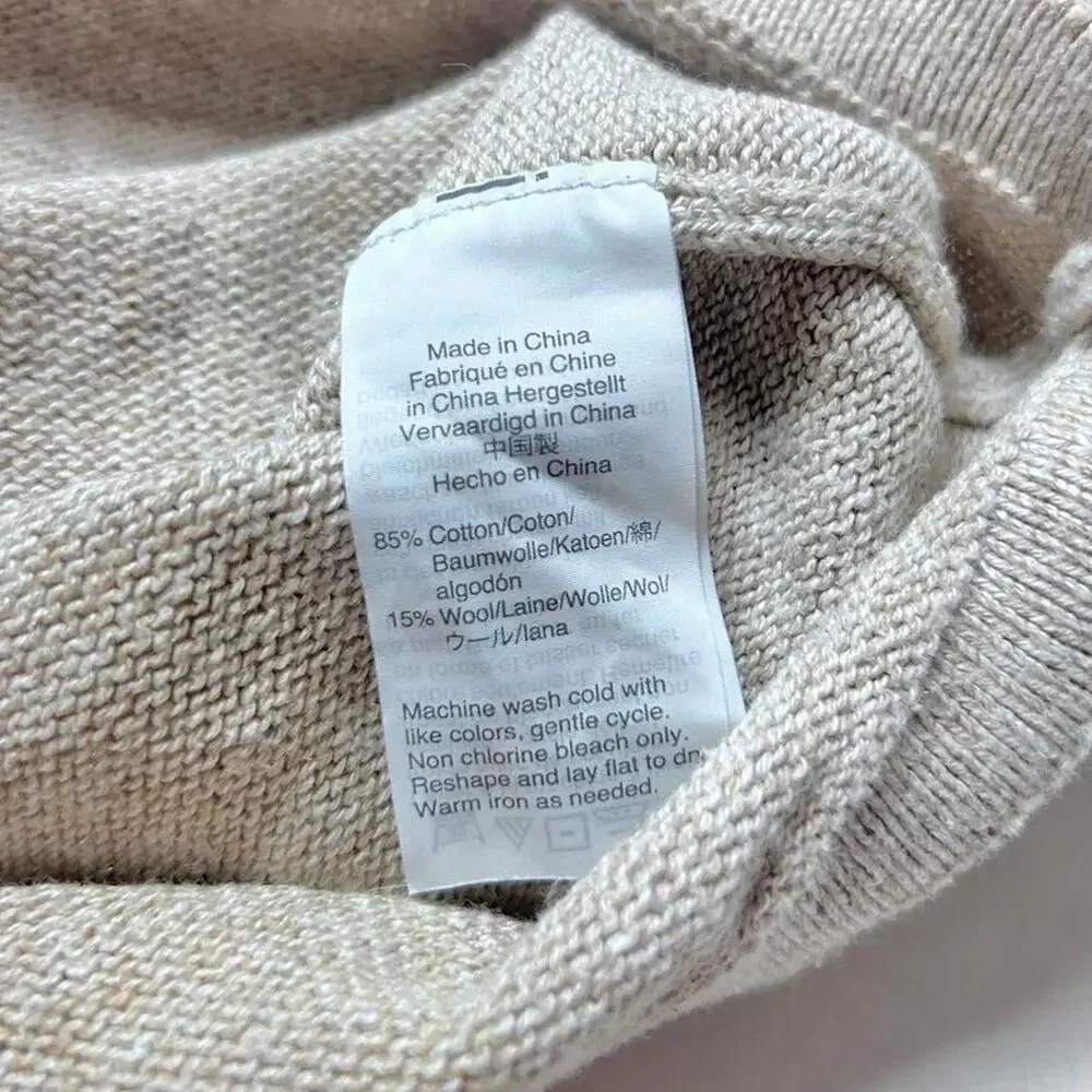 J.Crew Y2k Vintage Beige Cotton Wool Knit Hoodie Sweater Large